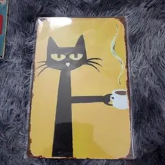 黒猫 コーヒー インテリアプレート 看板 レトロ　30×20