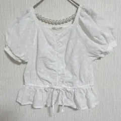 【ナイスクラップ】刺繍入り ホワイト ブラウス 半袖 ショート丈 Ｆ