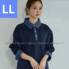 新品しまむら 田中里奈 mysa デニム襟プルオーバー LL ネイビー 重ね着風