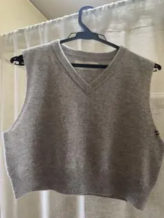 グレー Vネック ニットベスト サイドストライプ