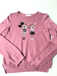 H&M 134〜140㎝　コットンニットトップス　くすみピンク色
