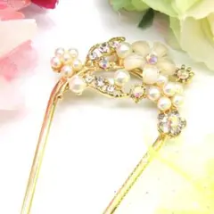 簪 かんざし バチ 和装 着物 アンティーク パール フラワー 花 ゴールド 金