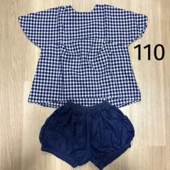 ハンドメイド ギンガムチェック半袖シャツとショートパンツセット 110