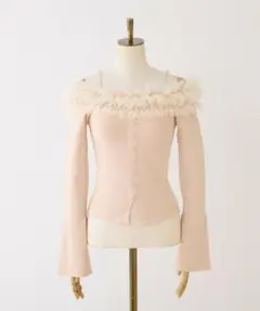 チュールフリルオフショルニット