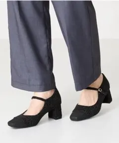 【オリエンタルトラフィック】ツイード切替ワンストラップパンプス