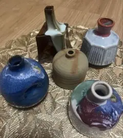 一輪挿し5個セット/弘山窯レトロミニ花瓶花器和風インテリア陶器アンティーク民芸品