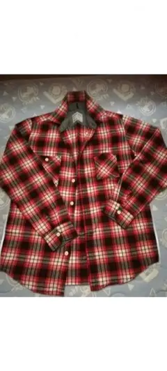 赤黒チェック フランネル長袖シャツ