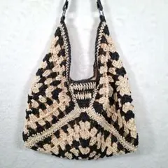 かごバッグ トートバッグ クロシェ編み モノトーン A4収納可 肩掛け