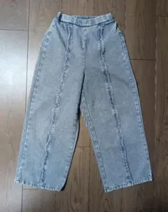 ケミカルウォッシュ　フリンジ加工　ワイドデニム