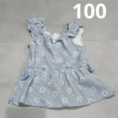 女の子用ワンピース水着 100 水色 花柄