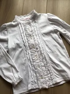 ホワイト長袖シャツ フリル付き