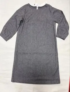 グレー 8分袖 Ａラインワンピース　ウール風　M