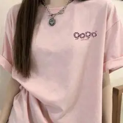 ninetyninety 半袖Tシャツ ピンク ロゴプリント