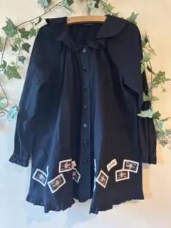 PINK HOUSE ブラックシャツ 長袖 フリル