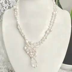 淡水パール ロング ネックレス 120cm ホワイト クリッカー付属 匿名配送