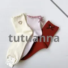 チュチュアンナ【３足】靴下　クルーソックス　22-25㎝　綿混　メゾピアノ