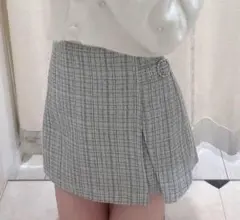 evelyn ビジューツイードミニスカート ホワイト