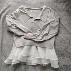 ナチュラルビューティーベーシック 薄紫 フリル付き長袖トップス