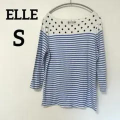 ELLE ストライプ ドット 五分〜七分袖 Tシャツ S 伸縮素材