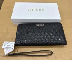 GUESS メンズ レディース 長財布 ブラック ロゴ柄 ストラップ付きのサムネイル