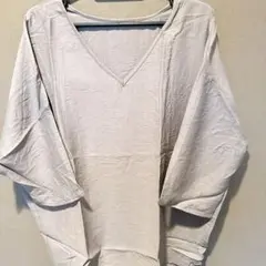 ナチュラル Vネック チュニック シャツ ブラウス 7分袖 ゆったり チャコール