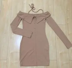 リブニット　ワンピース　タイトワンピース　 ミニワンピ　オフショルダー　リボン