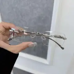 リムレスジャガーメガネクリアメタルフレームジャガーメガネシルバー　韓国　伊達