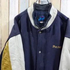 M168☆ビンテージ☆ウールレザースタジャン☆企業ロゴ刺繍☆馬刺繍☆XLサイズ