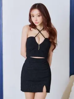 【JEWELS】ラメホルターネックスリットタイトミニドレス/キャバドレス