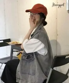 SHEIN ウォッシュド ボタンフロント オーバーサイズ デニム ベスト