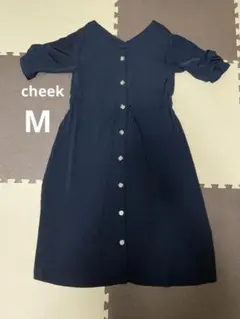 ネイビー シャツワンピース cheek 紺色　フリル袖