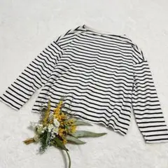 【ユニクロ】UNIQLO ボーダーTシャツ（長袖） 白×紺 L ○