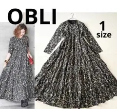OBLI フラワー ティアード ワンピース ブラック 1 ボタニカル 黒 極美品