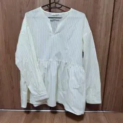 SHOO LA RUE イエロー ストライプ シャツ Lサイズ