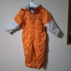 キッズスキーウェア 110センチ オレンジ フード付き 前あきファスナー