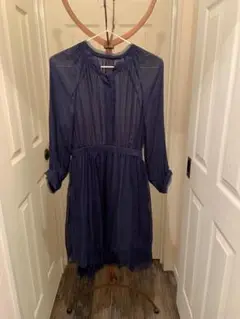 ★10/15まで10%OFF★MACPHEE ネイビー 長袖ひざ丈ワンピース M