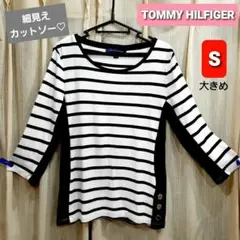 TOMMY HILFIGER ニットカットソー ストライプ 七、八分袖 S