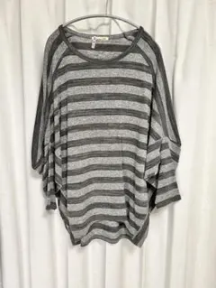 オーバーサイズ長袖Tシャツ ブラック.グレーボーダー フリーサイズ