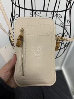 ショルダーバッグ スマホ用　アイボリー　エコバッグ付