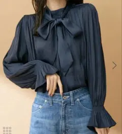 VIS 【2WAY】割繊リボンボウタイブラウス ネイビー