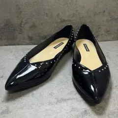 FABIO RUSCONI スタッズVカットパンプス 黒38