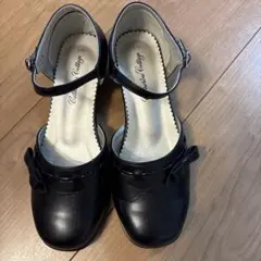 リボン付き黒フォーマルシューズ 中ヒール