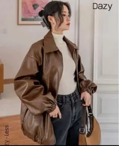 Dazy-Less ドロップショルダー スラントポケット PU ジャケット