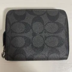 coach コーチ　シグネチャー　ブラック　レザー　ミニ財布　二つ折り財布　ロゴ