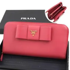 ✨未使用展示品・箱付き✨　PRADA 長財布　サフィアーノ　リボン　ファスナー