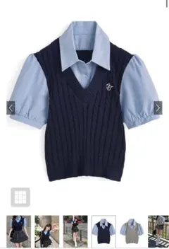 GRL ケーブルニットロゴ刺繍ベストレイヤード風シャツ[fs05]