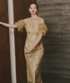 Andresd キーネックエンブロイダリードレス イエロー 黄色