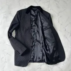 ZARA MAN 総柄 ジャガード タキシードジャケット LL 黒 光沢　ベロア