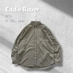 【90s】Eddie Bauer長袖チェックシャツ黒タグXLボタンダウン古着