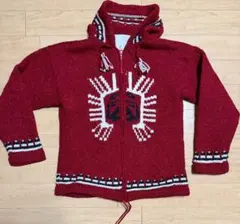 90s　エクアドル　ハンドニット　zip フーディー　赤